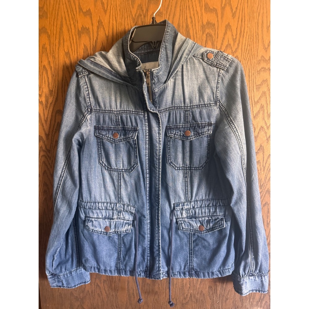 American Rag Cie Womens Medium Wash Hooded Denim Utility Jacket Size M